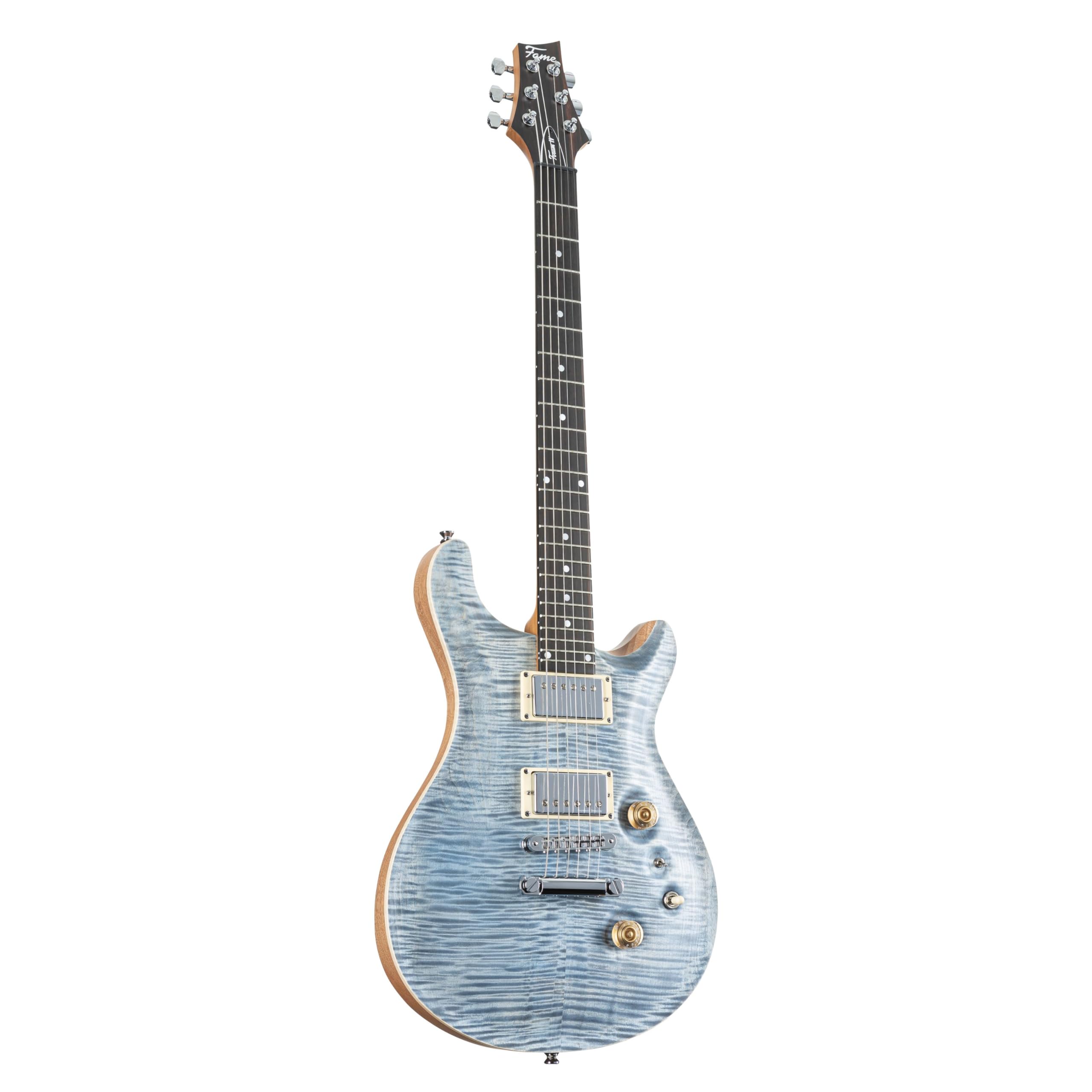 Fame Forum IV Classic E-Gitarre, elektrische Gitarre mit Humbucker Tonabnehmer, Electric Guitar mit blauer Riegelahorndecke, Forum Double Cut