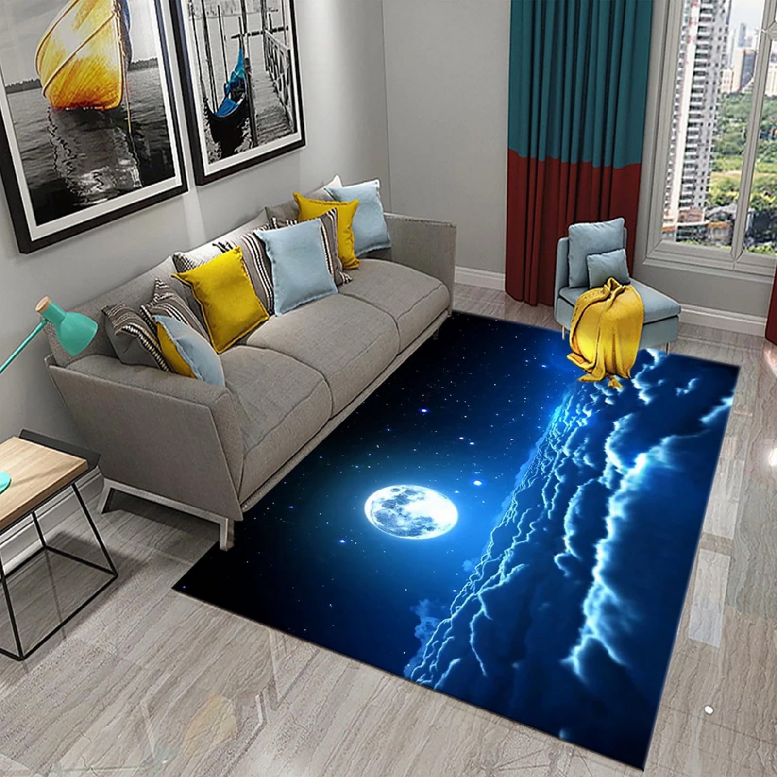 Intérieur Extérieur Tapis De Salon, 3D Paysage De Lune De Nuit Soft Antidérapant Tapis De Sol Pour Enfants Cuisine Canapé Couloir Chambre, Décoration De Maison Moderne 140 X 200 Cm - N -49745307263068