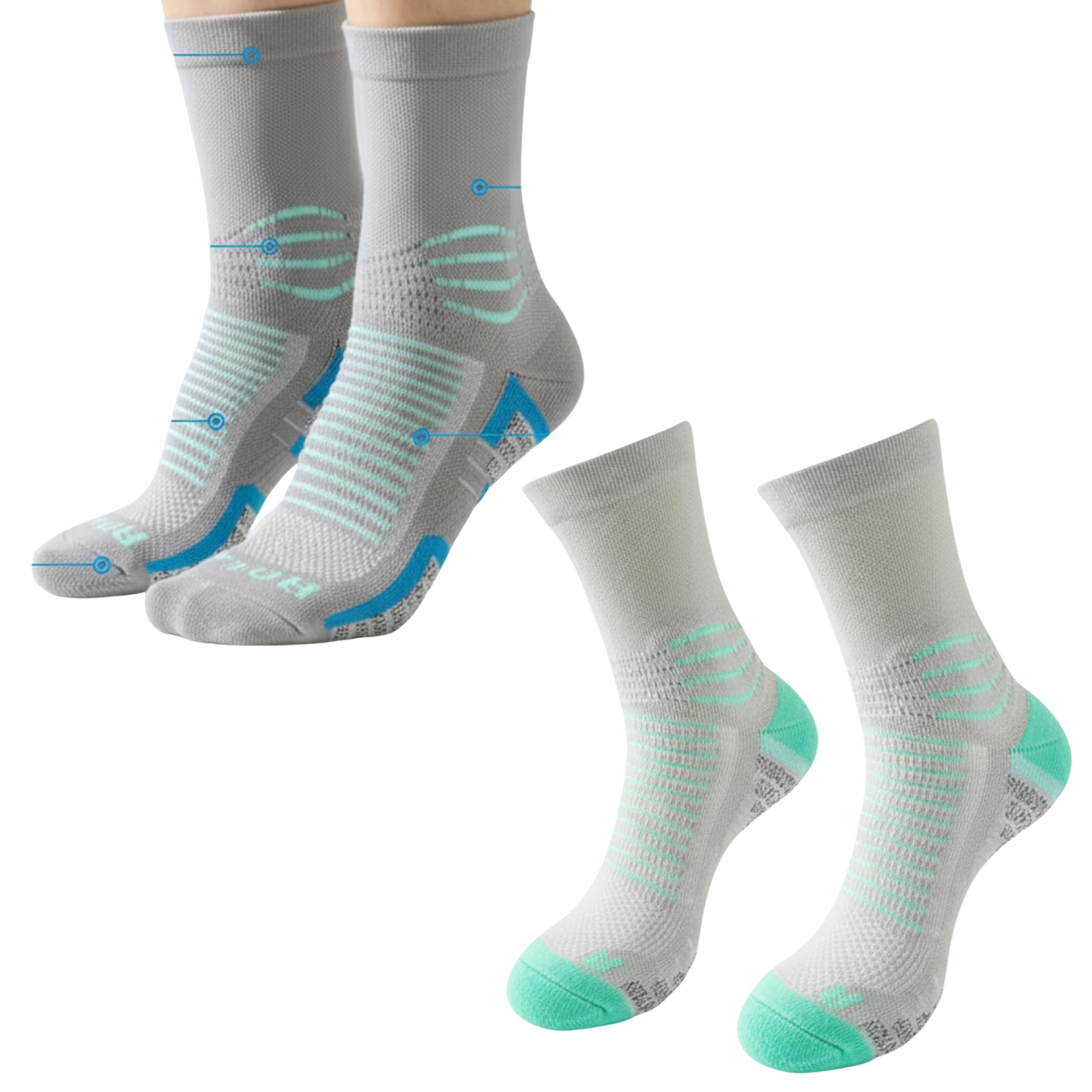LOVELUX Crew Socks for Women & Men Circulation, Diabetic and Neropathy Pain Relief, Swelling, Neuropathy, Runner, Nurses, Travel, Pregnancy, Flying - Pack of 2- (Grey+ Cyan)