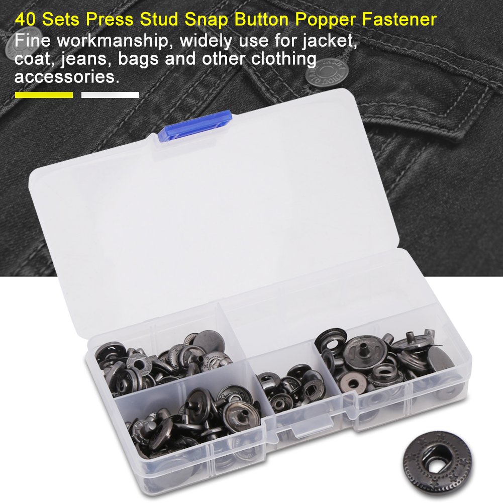 Kit di bottoni automatici in pelle da 40 set, chiusura con bottone a pressione con bottone a pressione e strumento di impostazione per i vestiti(12MM