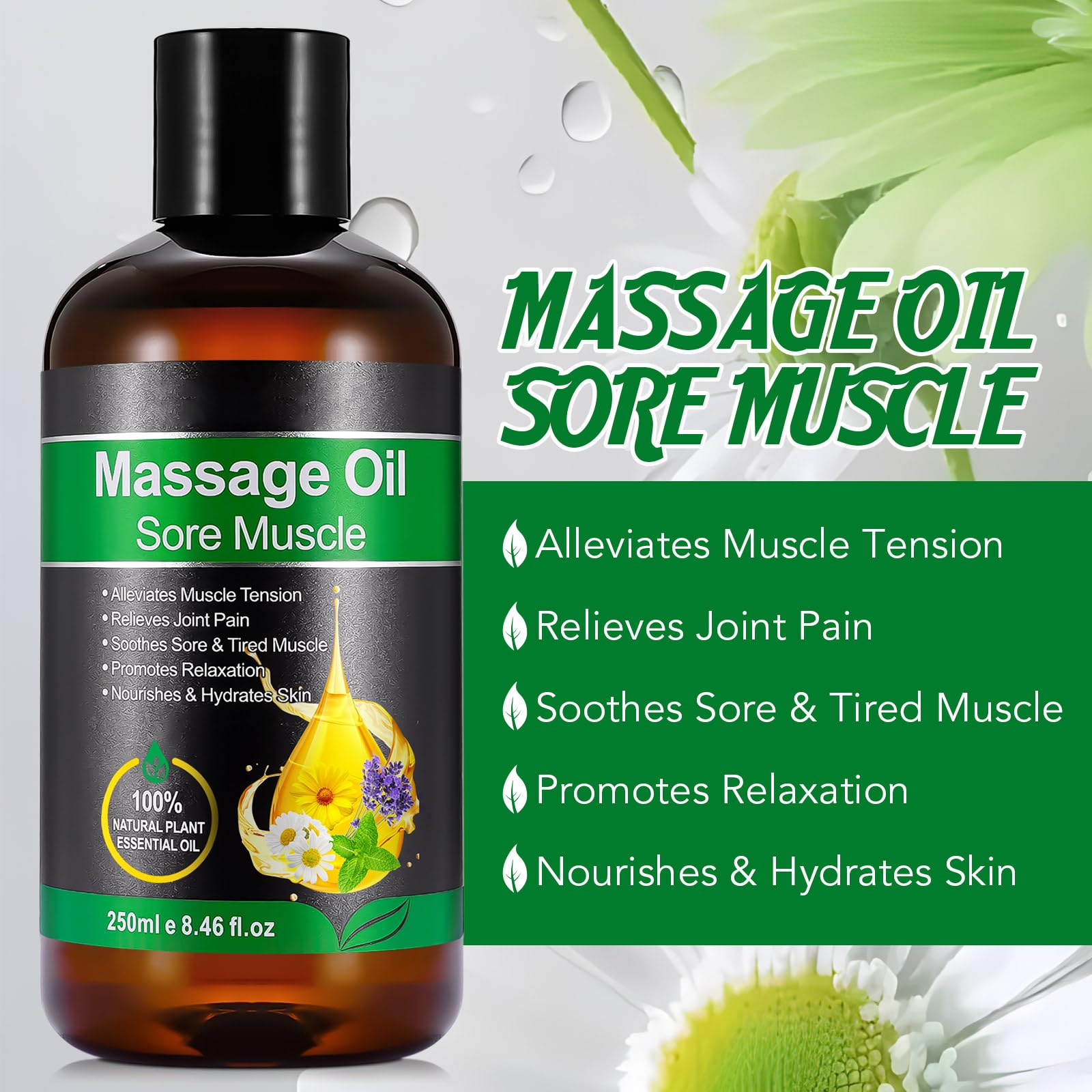 Aceite de Masaje para Aliviar el Dolor de las Articulaciones, Calentar, Relajar, Masajear, Aceite Corporal Hidratante de Lavanda y Menta, para Masaje Cuerpo Completo y Dolor Muscular Unisex 250ML
