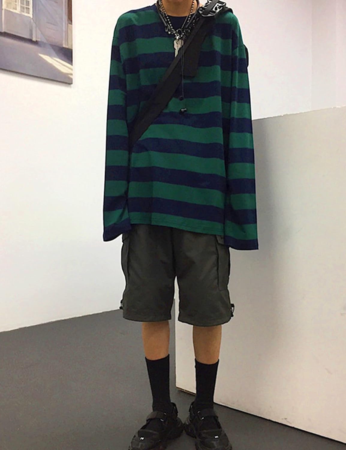 Zhiyouni Womens Stripe Shirt Oversized Casual Loose Long Sleeves Pullovers Couples Shirts Sweatshirt - Image 7