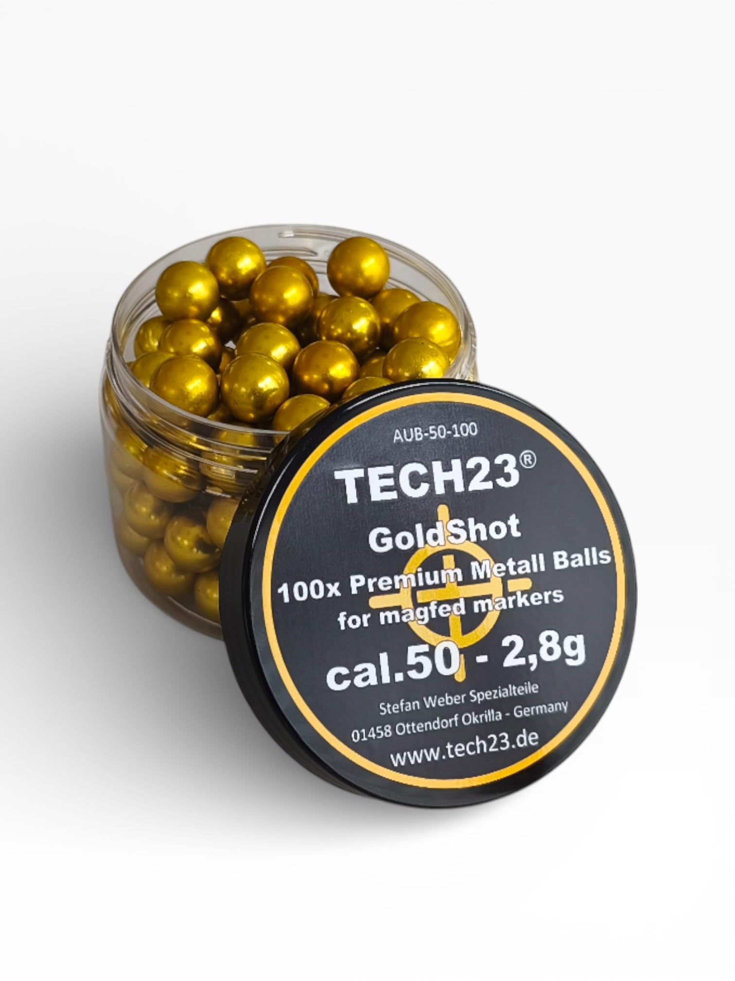 TECH23 Gold Shot Cal.50-100x High-Speed Aluminium Geschosse (2,8g) - Maximale V0 & Reichweite - Überlegen gegenüber Stahlkugeln - Passend für T4E HDR 50, HDP 50, TR 50 & TP 50 Gen2 im Kaliber 50
