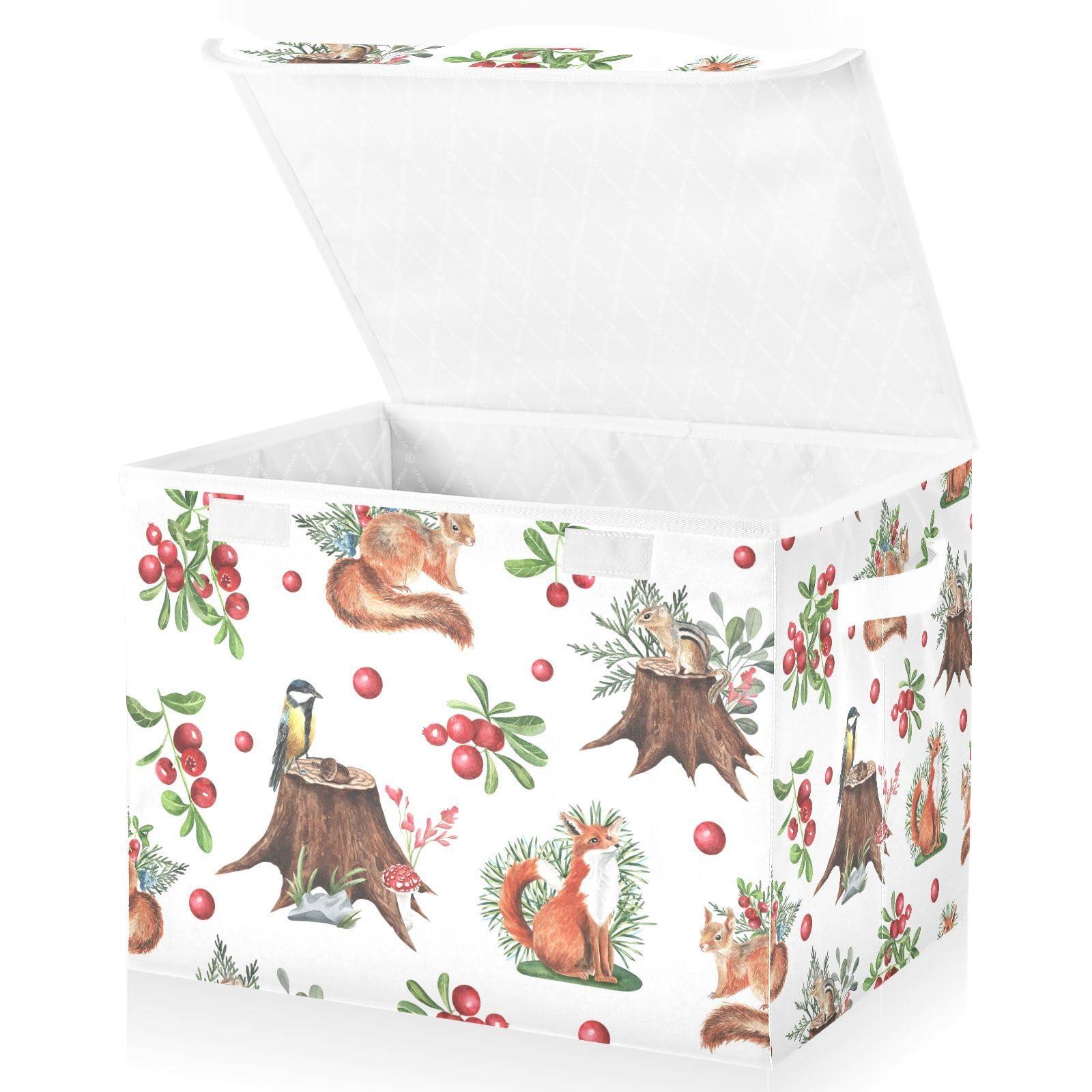 Mnsruu Storage Boxes with Lids, Berry Forest Fox Bird Chipmunk Mushroom Large Storage Basket Organizer Shelves Cube Bin Toy Clothes Underbed — image 1