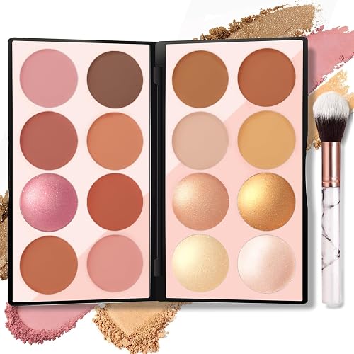 NewBang 16 Colors Blush Contour Highlighter Makeup Palette with Brush