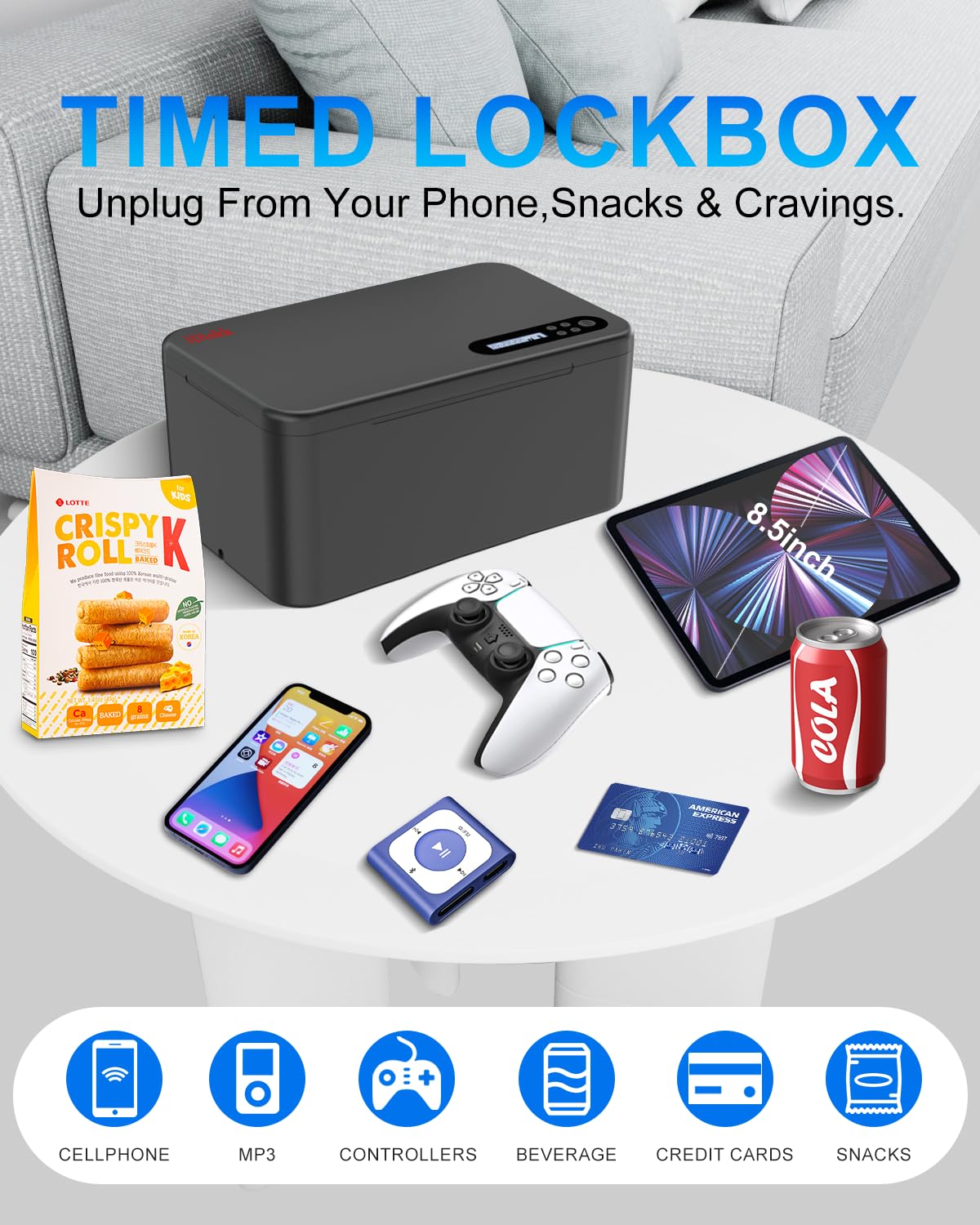 iDiskk Safe Timed Lock Box, Telefonschlossbox mit Timer, Trennen von Handys, Standard-Selbststeuerungs-Timer-Schlossbox für Suchtmanagement, Schwarz