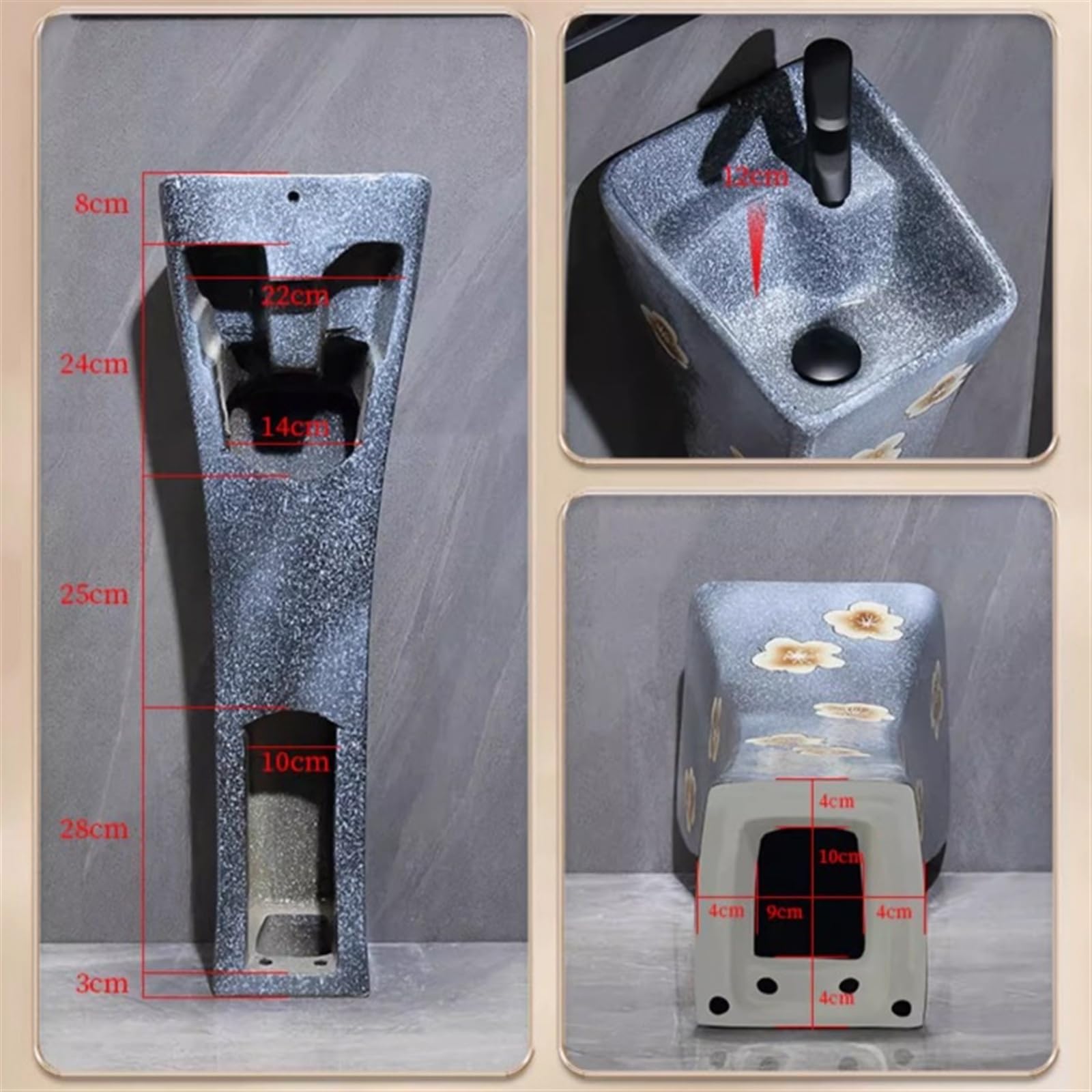 Lavabo del baño Lavabo de cerámica con Pedestal, Lavabo artístico Orificio desbordamiento, for pie(Grey)