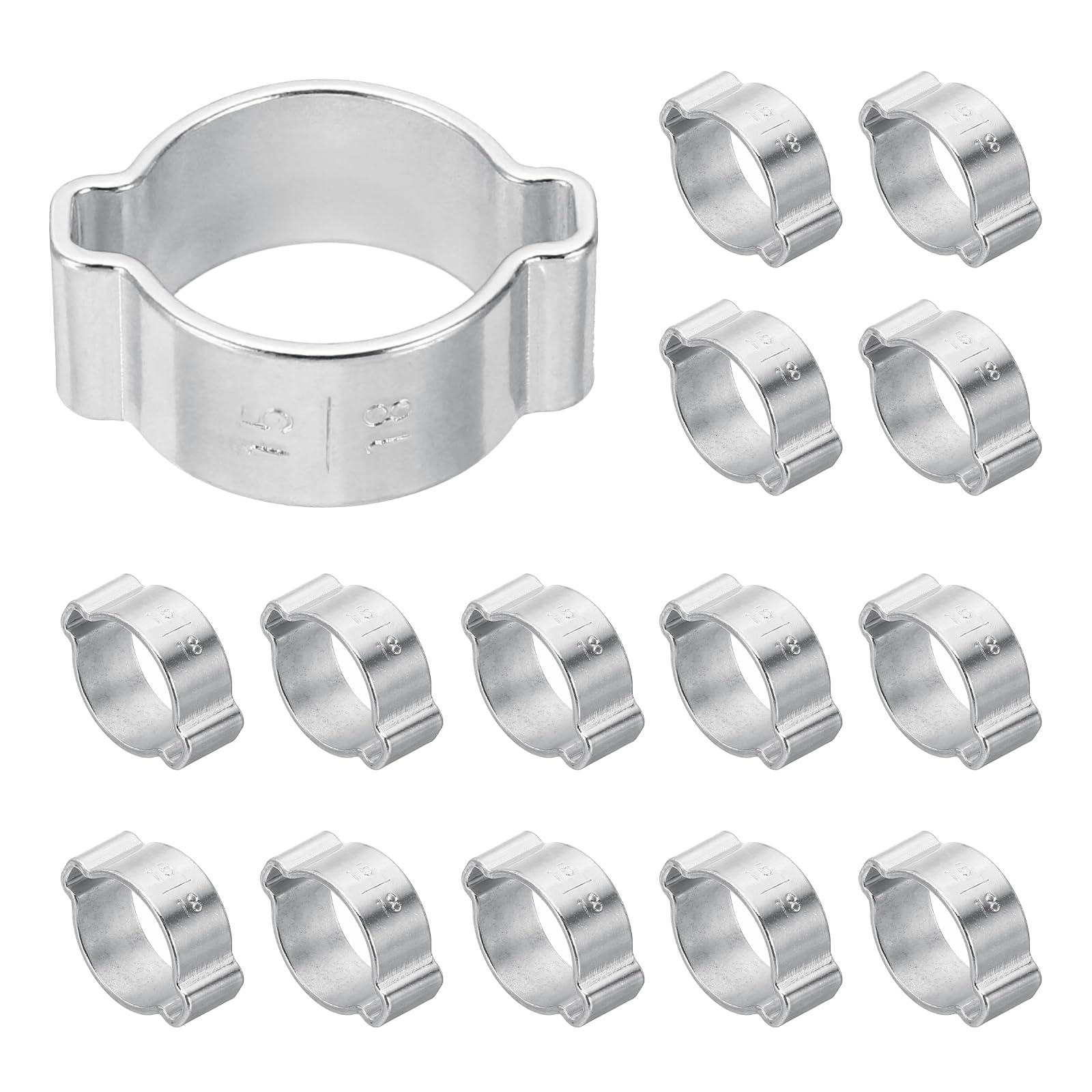 PATIKIL 22 Pcs Double Ear Hose Clamp, 15-18mm 304 Stainless Steel O Clip Crimp Rings, Pipe Clamps for Fuel Petrol Pipe Tube Fitting Connections