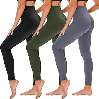 TNNZEET 3 Pack Leggings for Women - Black Tummy Control High Waisted Soft Yoga Pants for Workout Gym Running with Pockets
