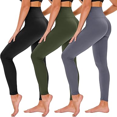 TNNZEET 3 Pack Leggings for Women - Black Tummy Control High Waisted Soft Yoga Pants for Workout Gym Running with Pockets