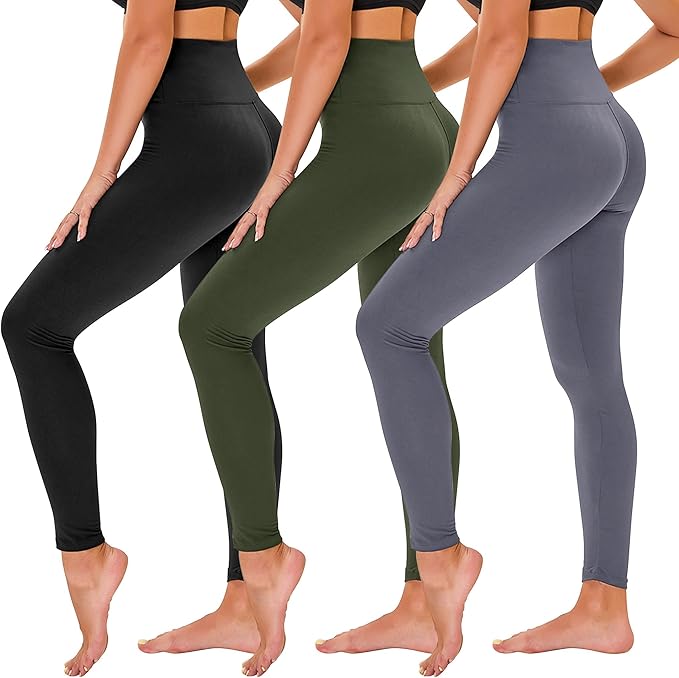 TNNZEET 3 Pack Leggings for Women - Black Tummy Control High Waisted Soft Yoga Pants for Workout Gym Running with Pockets