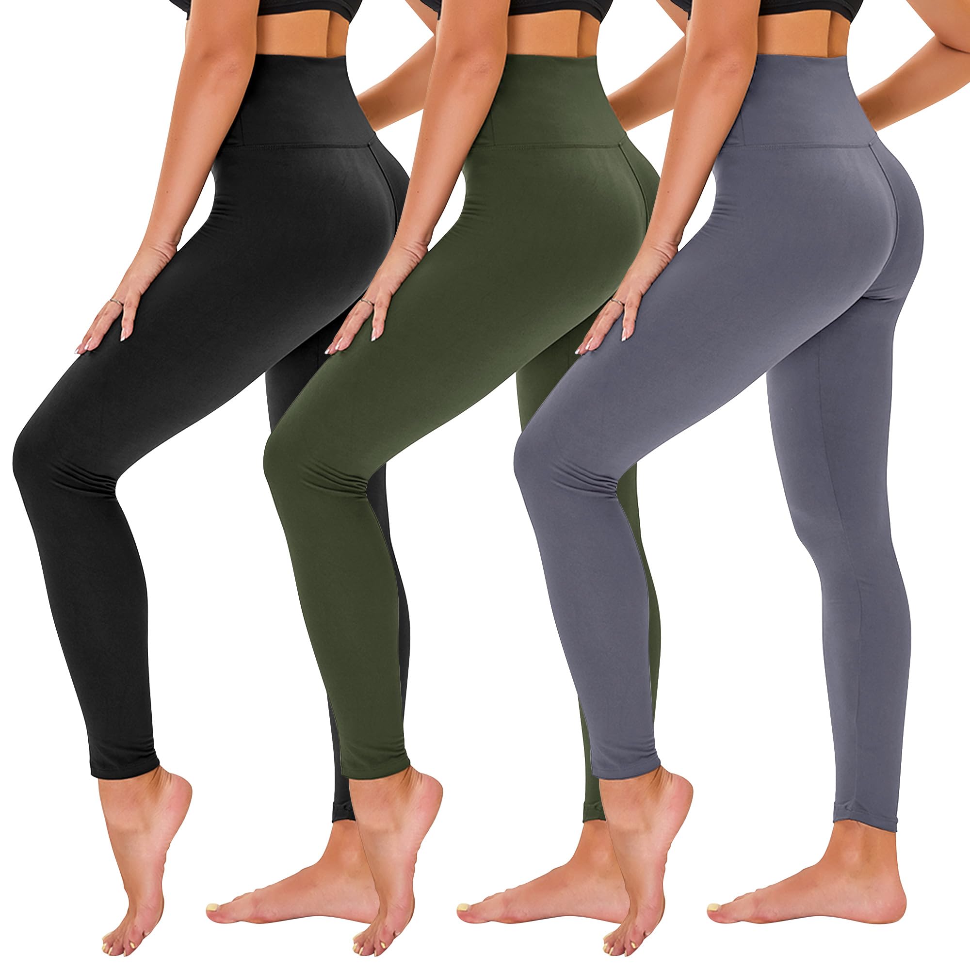 TNNZEET 3 Pack Leggings for Women - Black Tummy Control High Waisted Soft Yoga Pants for Workout Gym Running with Pockets