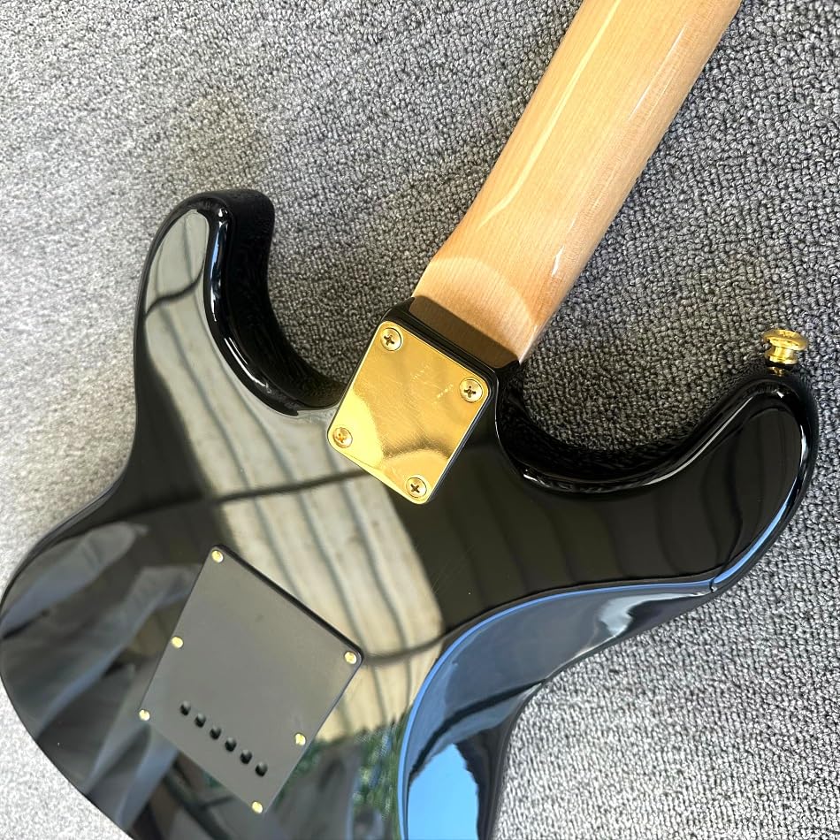 Chitarra elettrica nera personalizzata con tastiera in acero e hardware dorato - Guitarra Electrica professionale