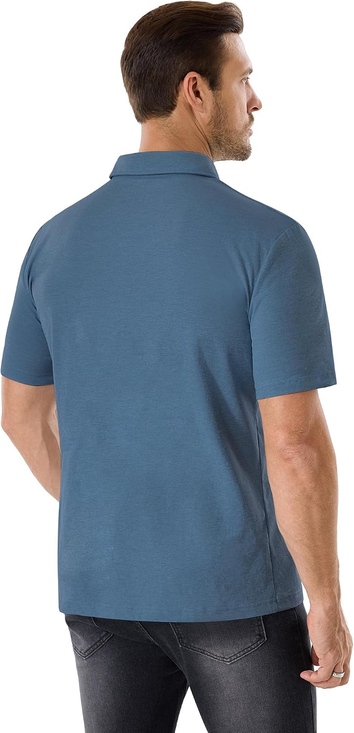 ZKMAN Men's Performance Golf Polo Shirt Short Sleeve 4-Button Quick Dry Stretch Moisture Wicking Shirts with Pocket