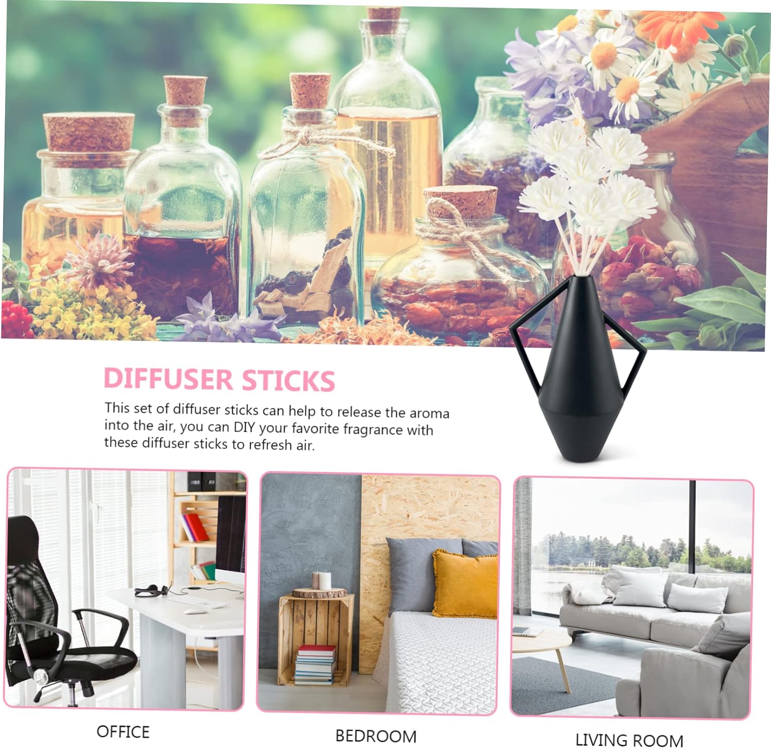 60pcs Flower Shaped Fragrance Refill Sticks Decorative Diffuser Sticks for Essential Oils Home Fragrance Bathroom Living Room and Wedding Decor