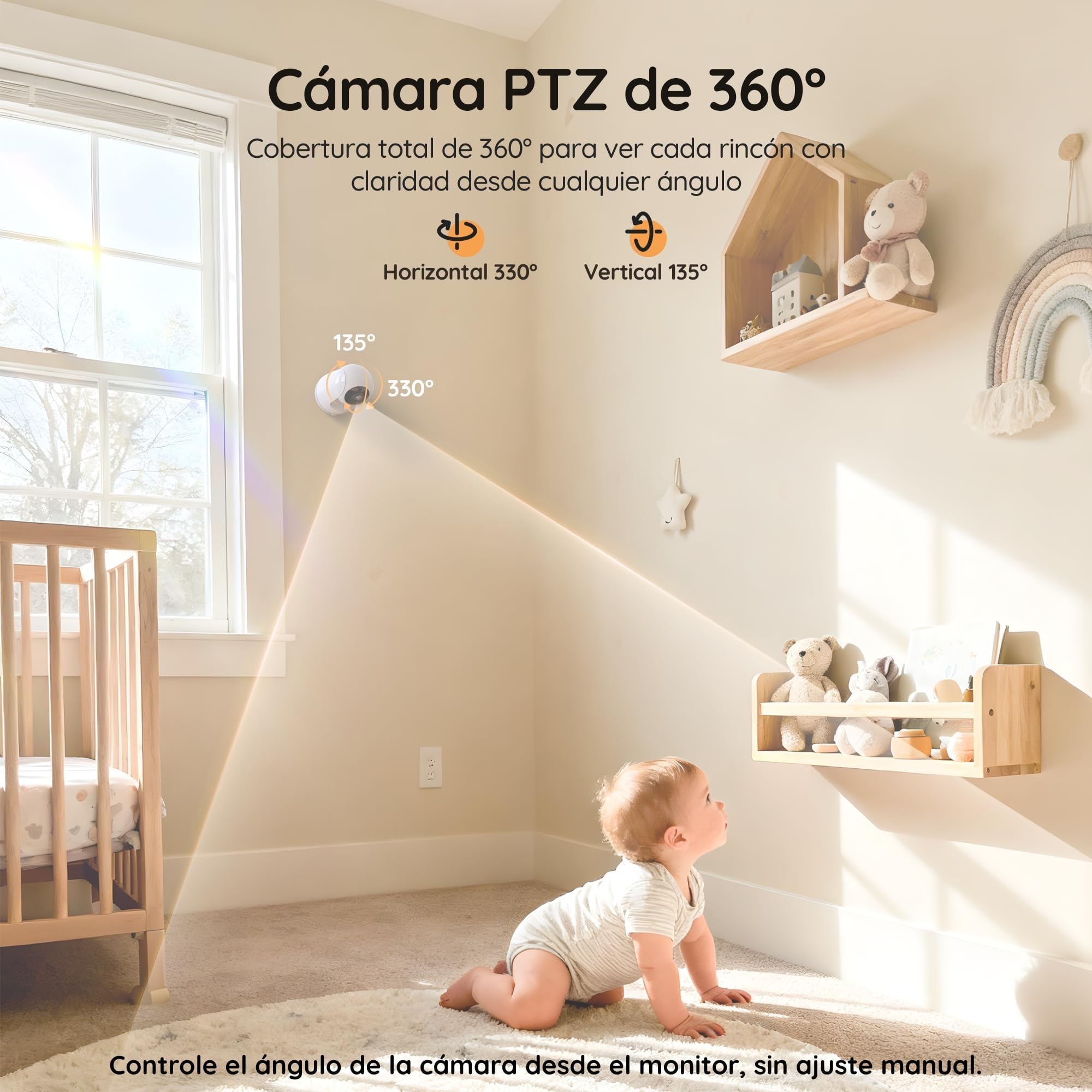 BOIFUN 5" Camara Vigilancia Bebe, sin WiFi, Rotación de 360°, Visión Nocturna Infrarroja Invisible, VOX Activación por Sonido, Comunicación bidireccional, Temperatura, Protección de la Privacidad