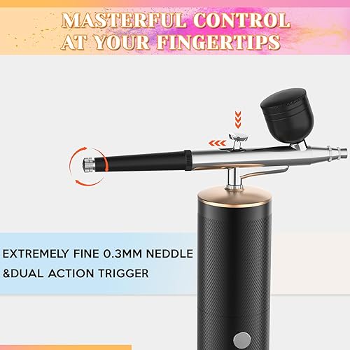 Miniatura 6 de Uthlusty Kit de aerógrafo inalámbrico, kit de aerógrafo con punta de 0.012 in, cepillo de aire recargable de mano con compresor para maquillaje,
