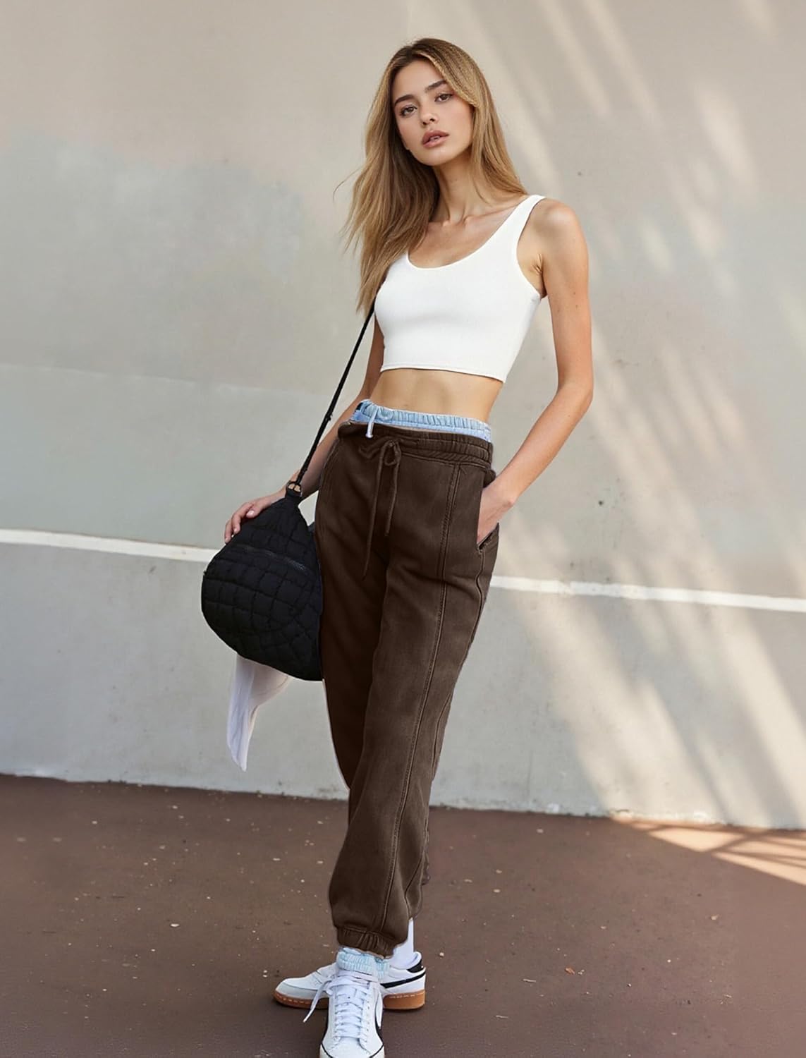 Women Acid Wash Baggy Wide Leg Sweatpants Vintage Loose Elastic High Waisted Waist Pants Joggers Casual Streetwear - Image 3