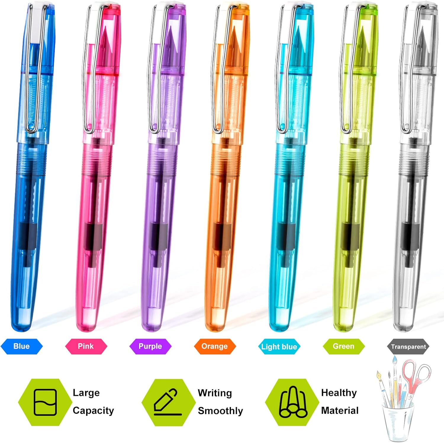 Fainne 16 Pieces Fountain Pen Refillable Disposable Fountain Pens for Writing Fine Nib Signature Ink Pen Piston Filling Pen for Calligraphy Painting, Drawing, School, Scrapbook and Sketch(Multicolor)