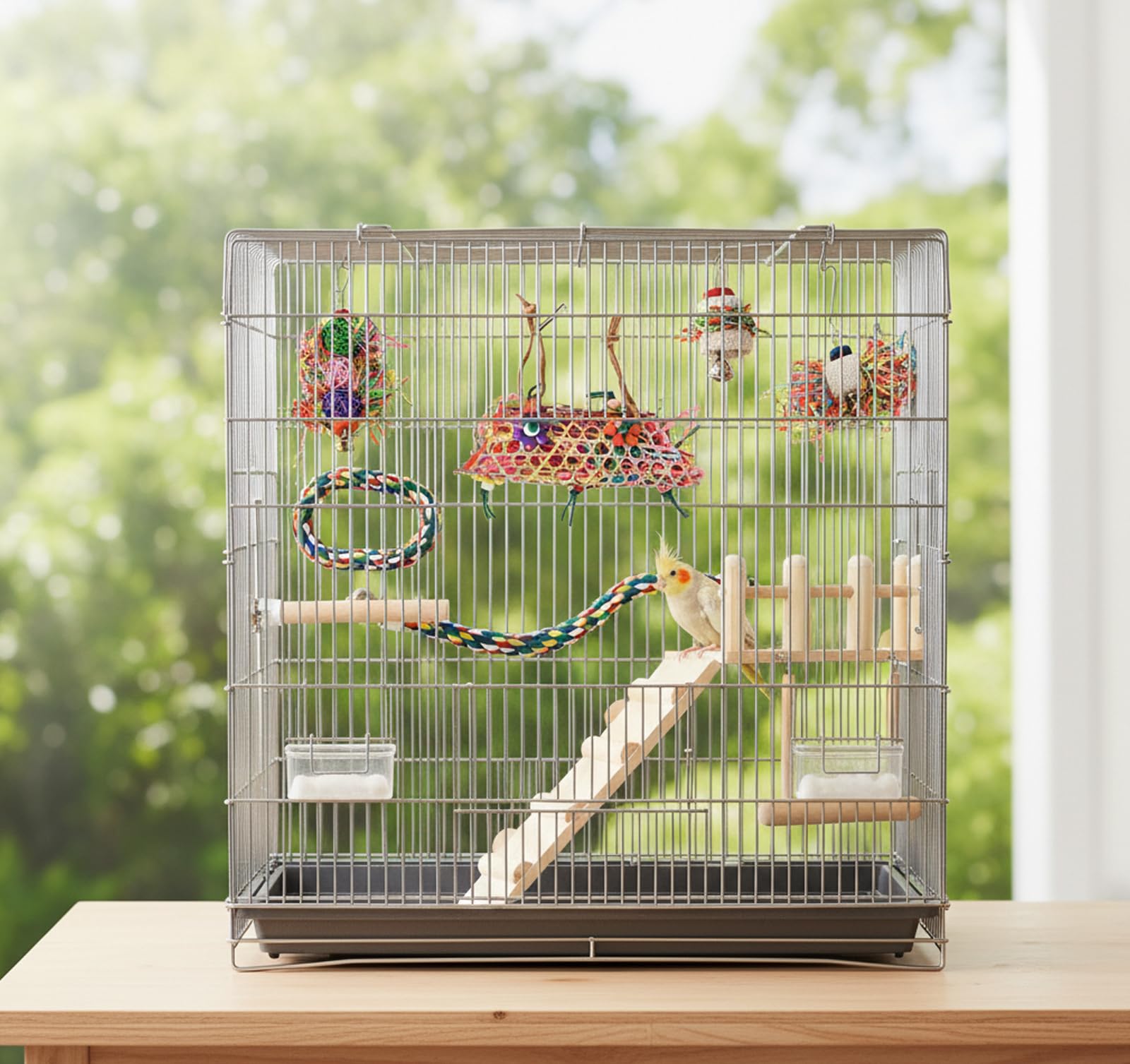 Morezi Bird Swing for cage Parakeet Parrot Swing Wood Ladder Toy Accessories Play Gym Budgie Perch Hammock Budgerigar Conure Cockatiel mynah Finches Toys for Small Medium Breeds - image 7