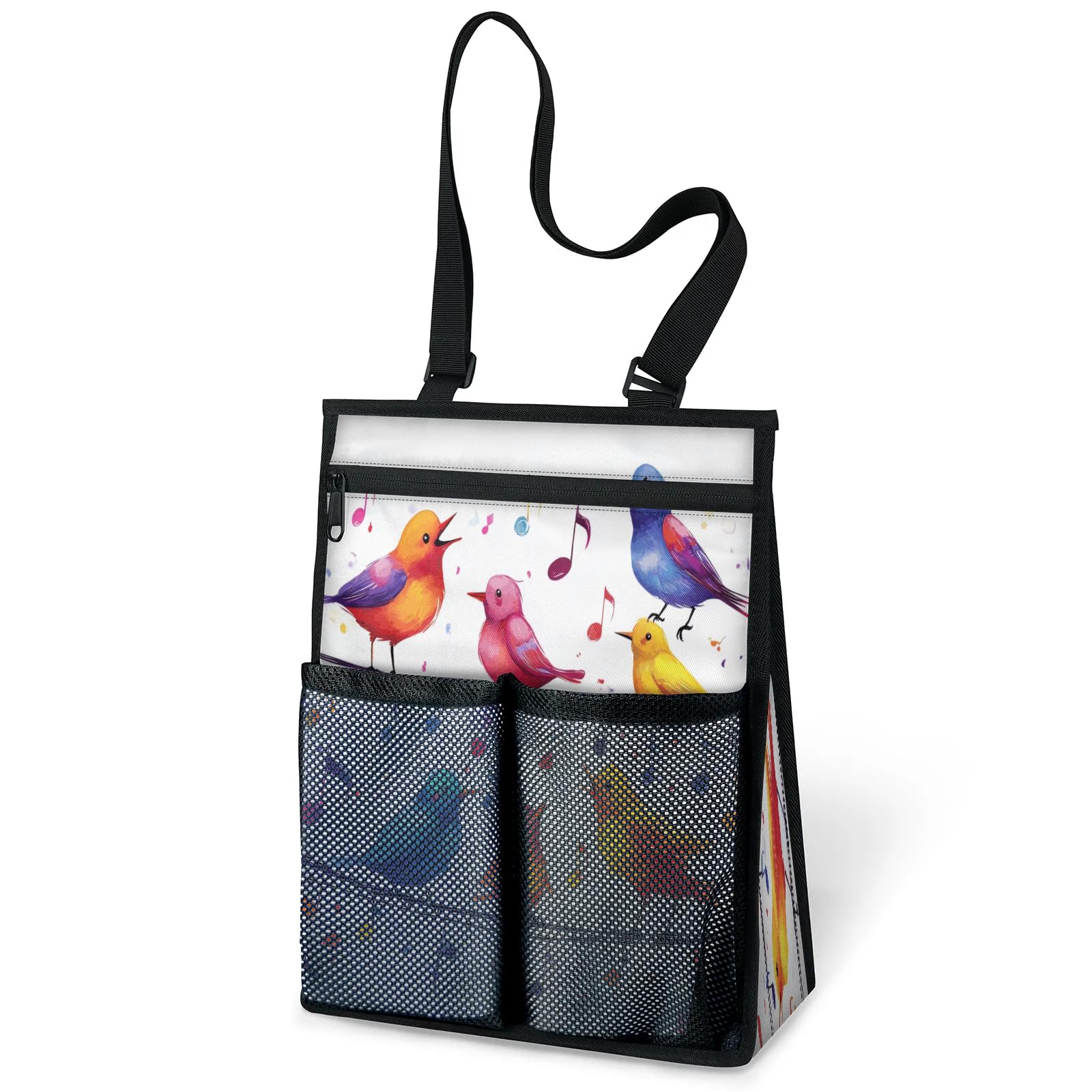 Ourtheme Birds Music Notes Portable Shower Bag for Travel Gym Camp Beach Tote Shower Caddy Bags Hanging Toiletry