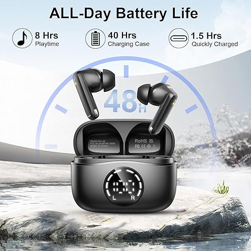 Miniatura 3 de Auriculares inalámbricos, auriculares Bluetooth 2025 V5.4, micrófonos con cancelación de ruido ENC integrados, auriculares Bluetooth estéreo de 48