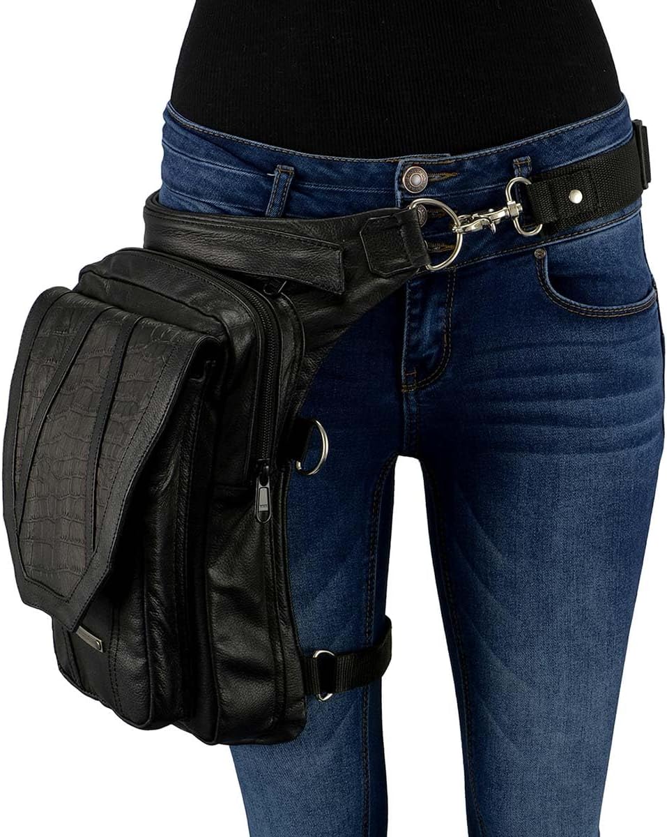 Milwaukee Leather MP8896 Extra Large Conceal and Carry Black Leather Thigh Bag with Waist Belt - One Size