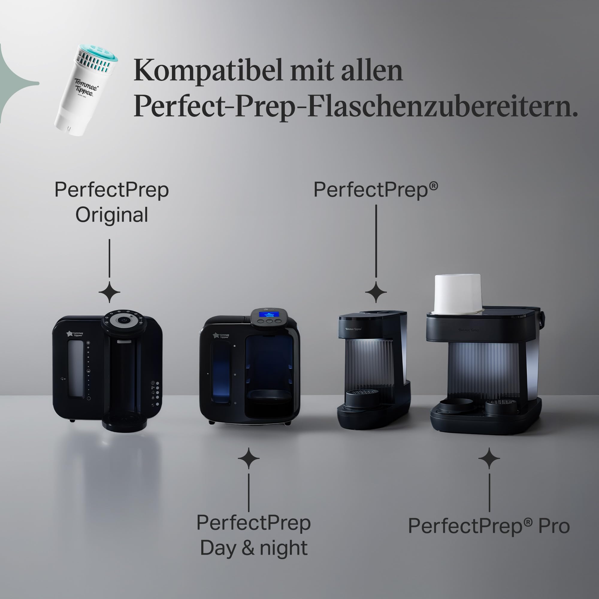 Tommee Tippee Perfect Prep-Ersatzfilter, Packung mit 2, Kompatibel mit allen Perfect Prep-Maschinen, Antibakterieller Filter entfernt Bakterien, Verunreinigungen und Schadstoffe