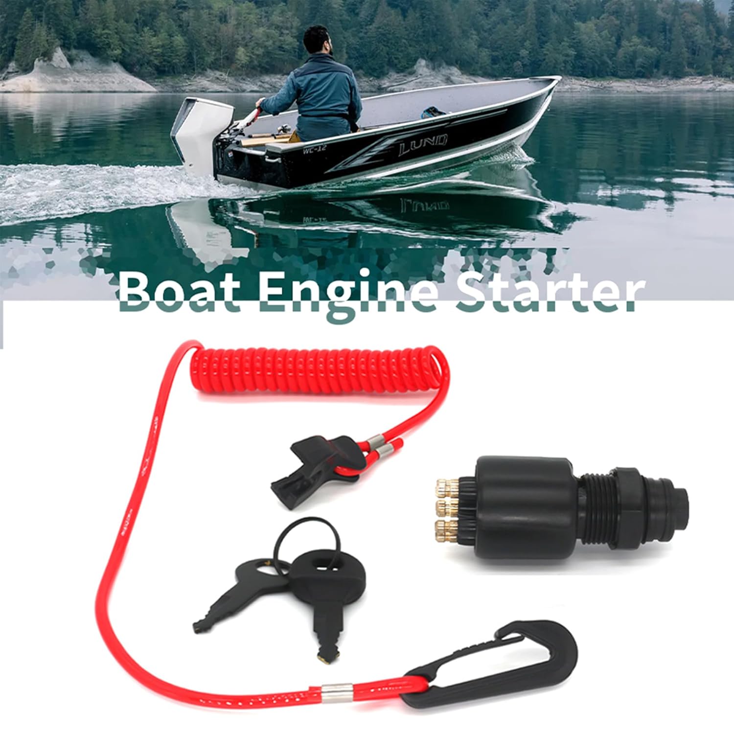 5005801 Boat Main Switch Ignition Key Assembly with Safety Lanyard for Johnson Evinrude OMC 40-200 HP Outboard Motors Control Box replaces 175974