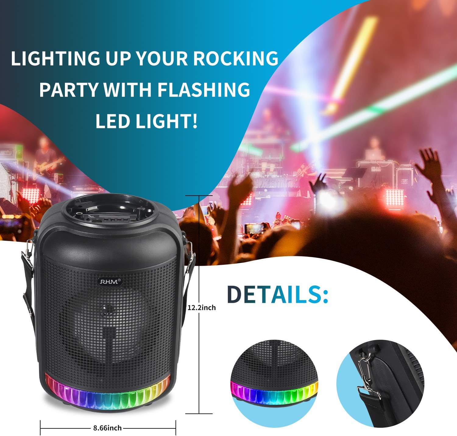 RHM Portable Karaoke Machine for Kids & Adults, Rechargeable Bluetooth