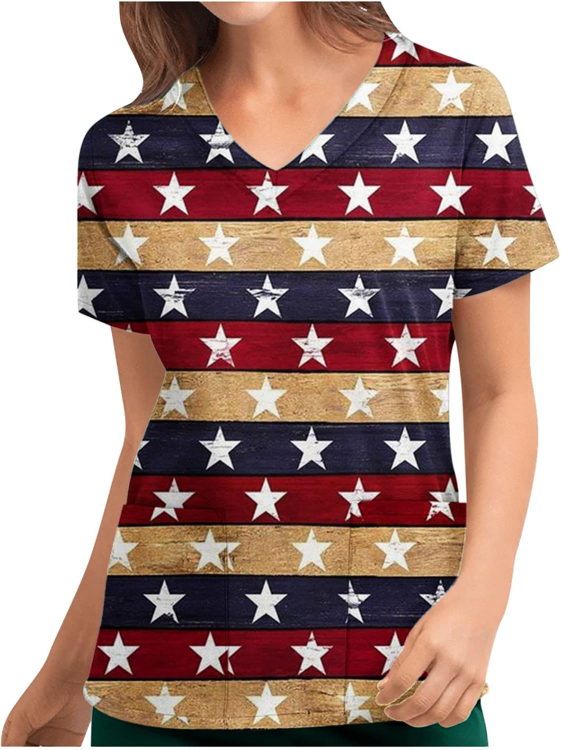 Independence Day Scrub Top for Women Summer American Flag Short Sleeve Working Uniform 4th of July Patriotic T Shirt Independence Day Scrub Top for Women Summer American Flag Short Sleeve Working Uniform 4th of July Patriotic T Shirt