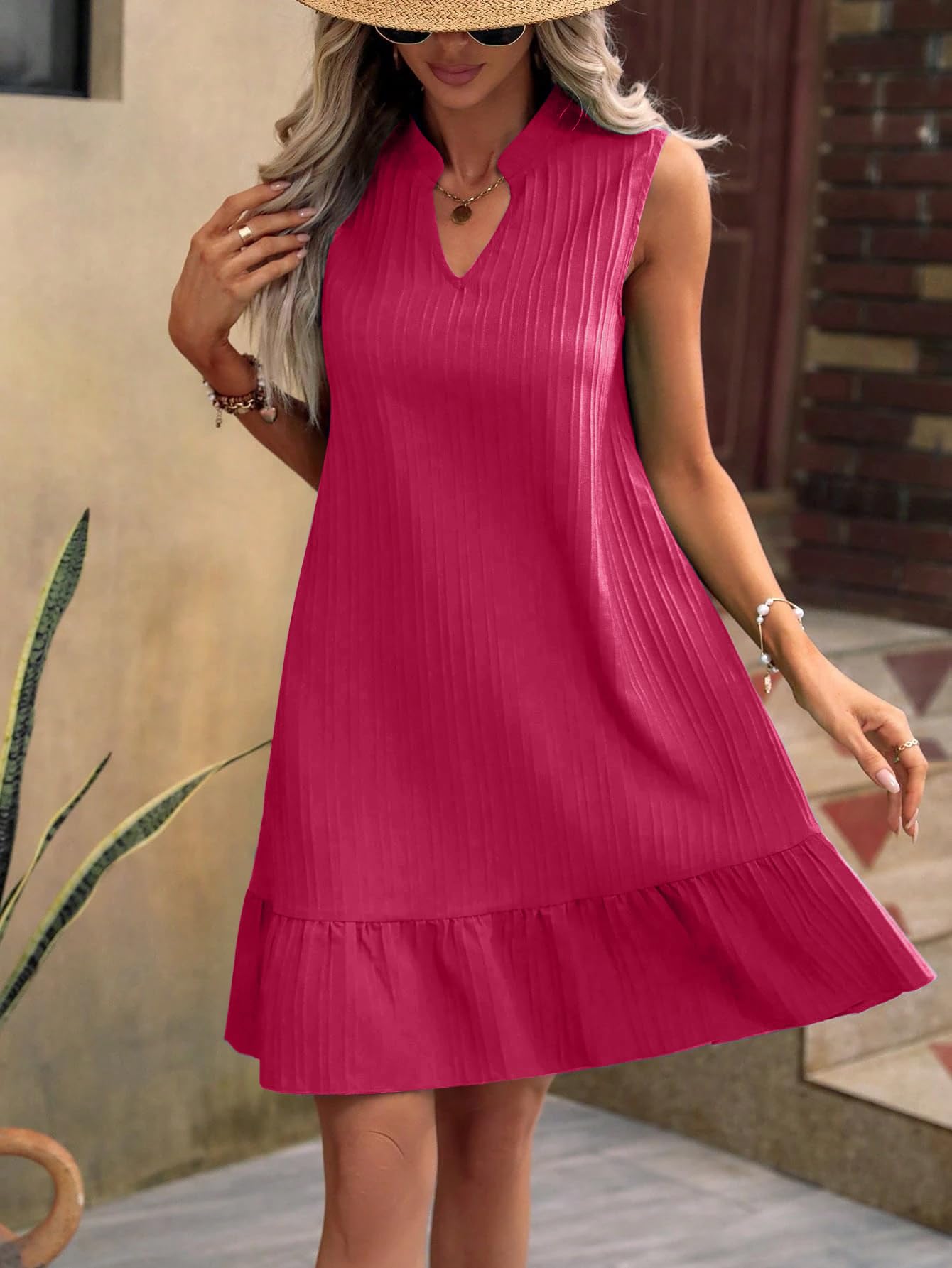 Zeagoo Vestiti Estivi Donna Scollo a V Abito Corto Senza Maniche Vestito Ruffle Eleganti da Spiaggia Casual Abitos a Canotta