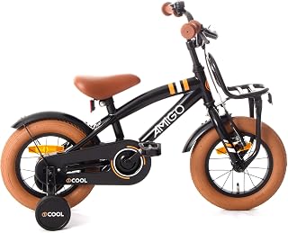 AMIGO 2Cool - Bicicleta infantil para niños (12/14/16/18 pulgadas, con freno de contrapedal y freno en V, a partir de 3 a 7 años), color negro