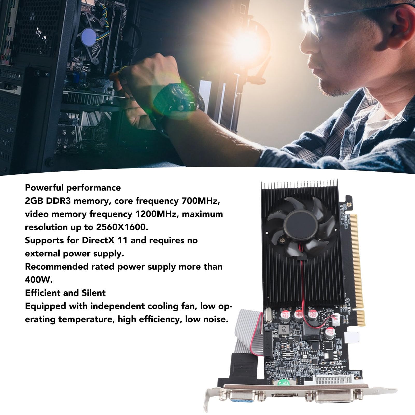 2 GB DDR3 64-bitowa karta graficzna PCI E, karta graficzna do gier komputerowych dla 10 11 7 8