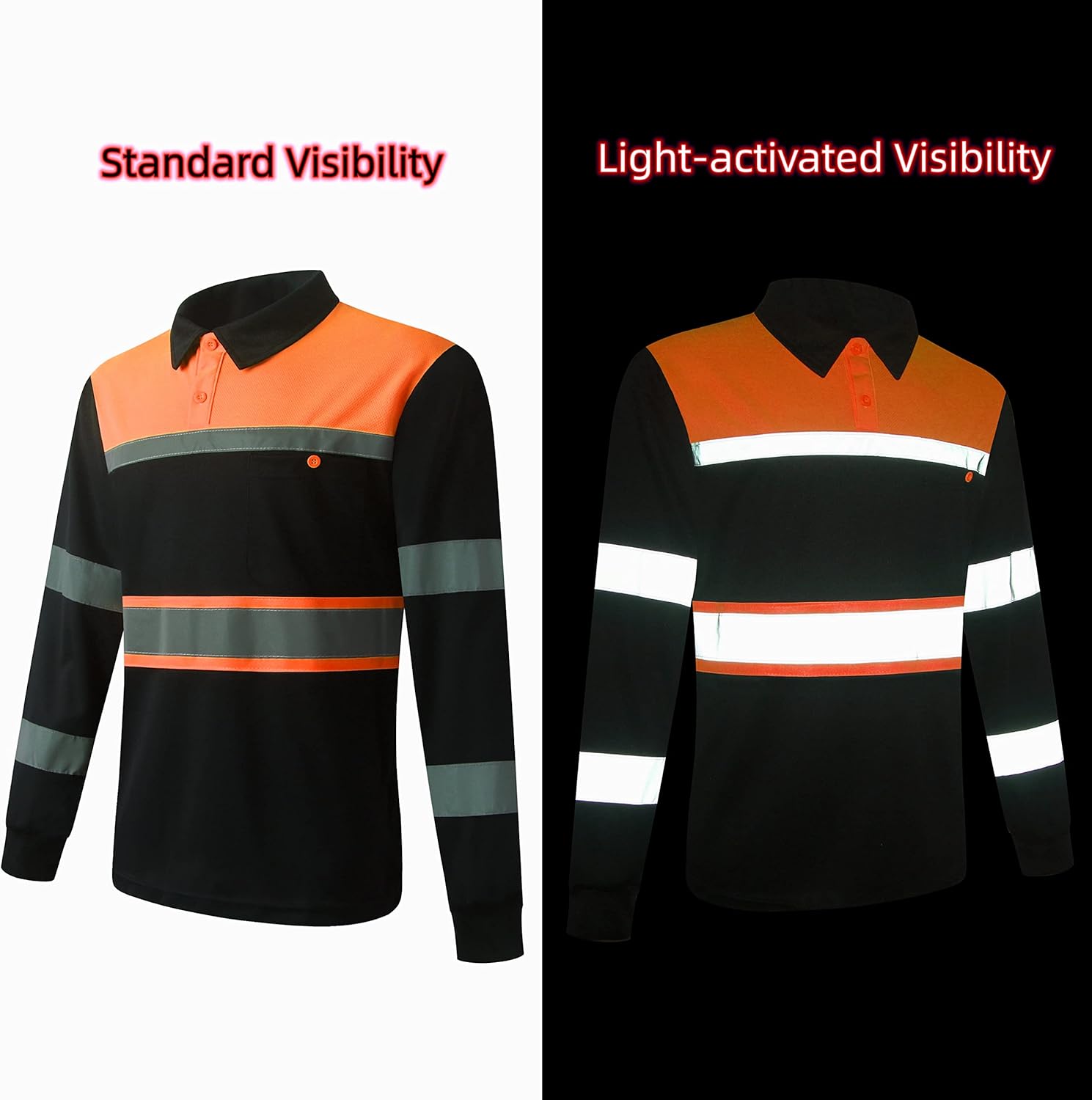 Safety Shirts for Men,High Reflective Men Polo Shirts with Pocket,Short Sleeve Workwear Breathable - Image 4