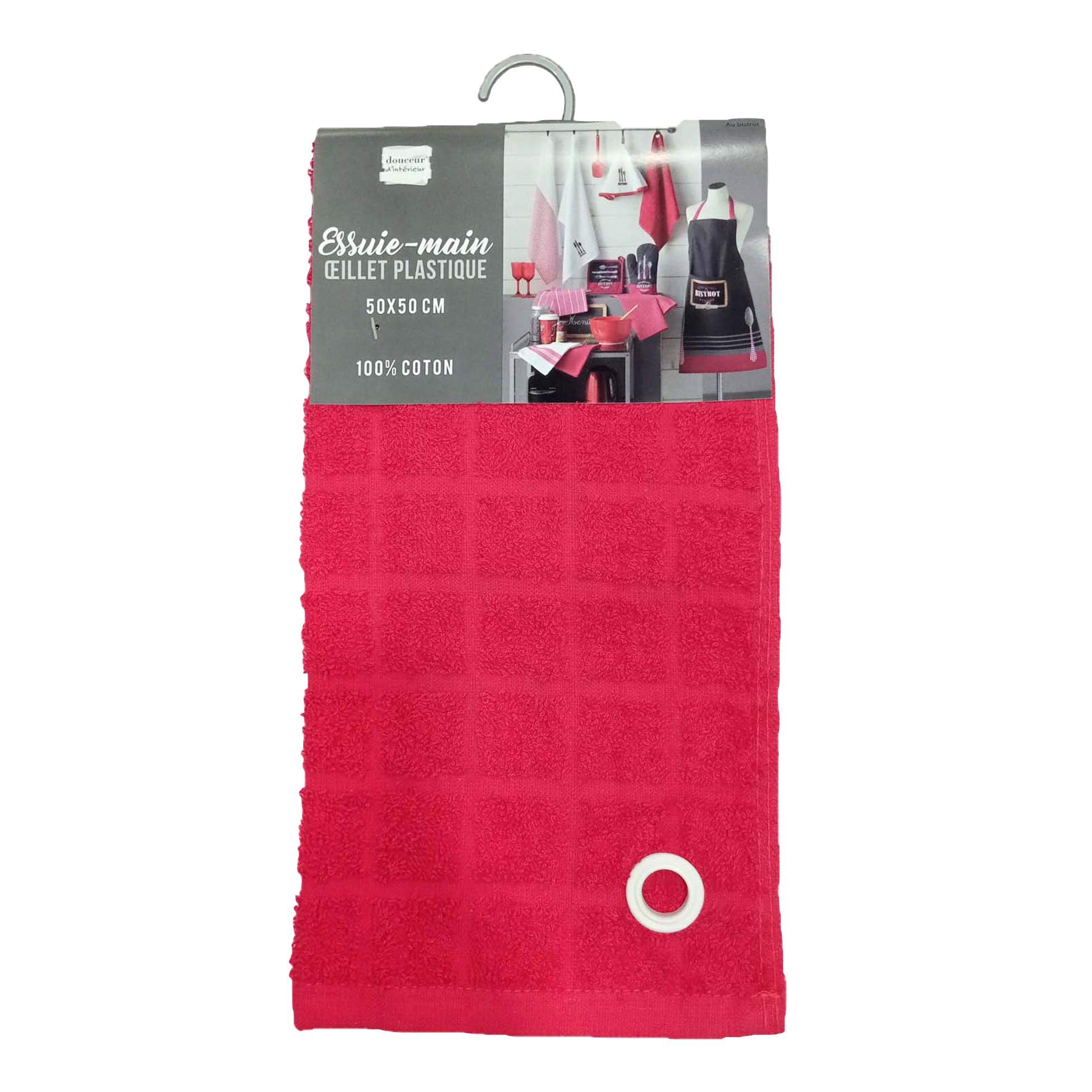 Set 2 Strofinacci Bistrot Rosso 50x70cm Douceur D'intérieur | Cotone Nido D'Ape Ricamato, Assorbenti - Foto 9