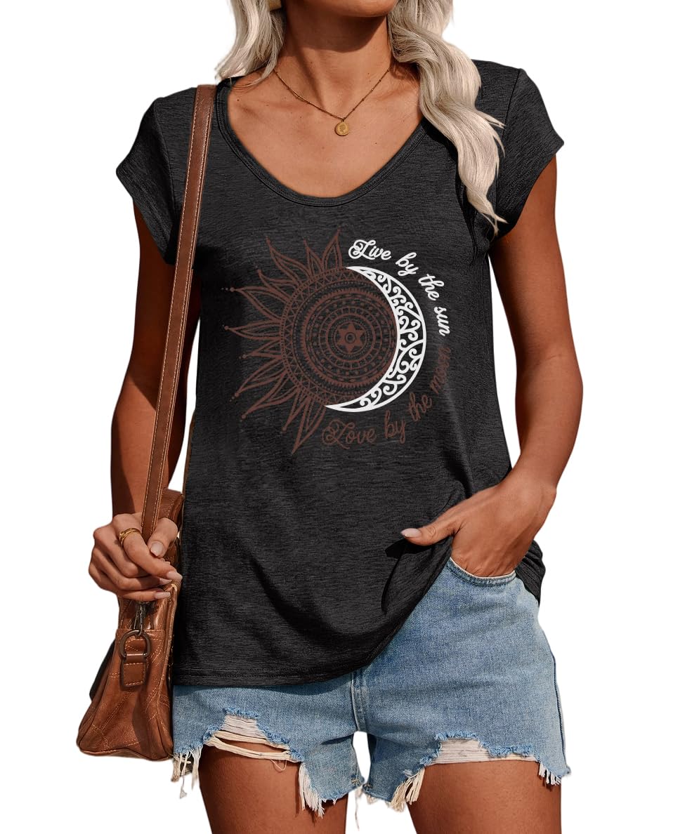 POMTIMCO T Shirt Damen Casual Kurzärmeliges V-Ausschnitt Oberteile Tops Lockere Basic Sommer Tee Shirts