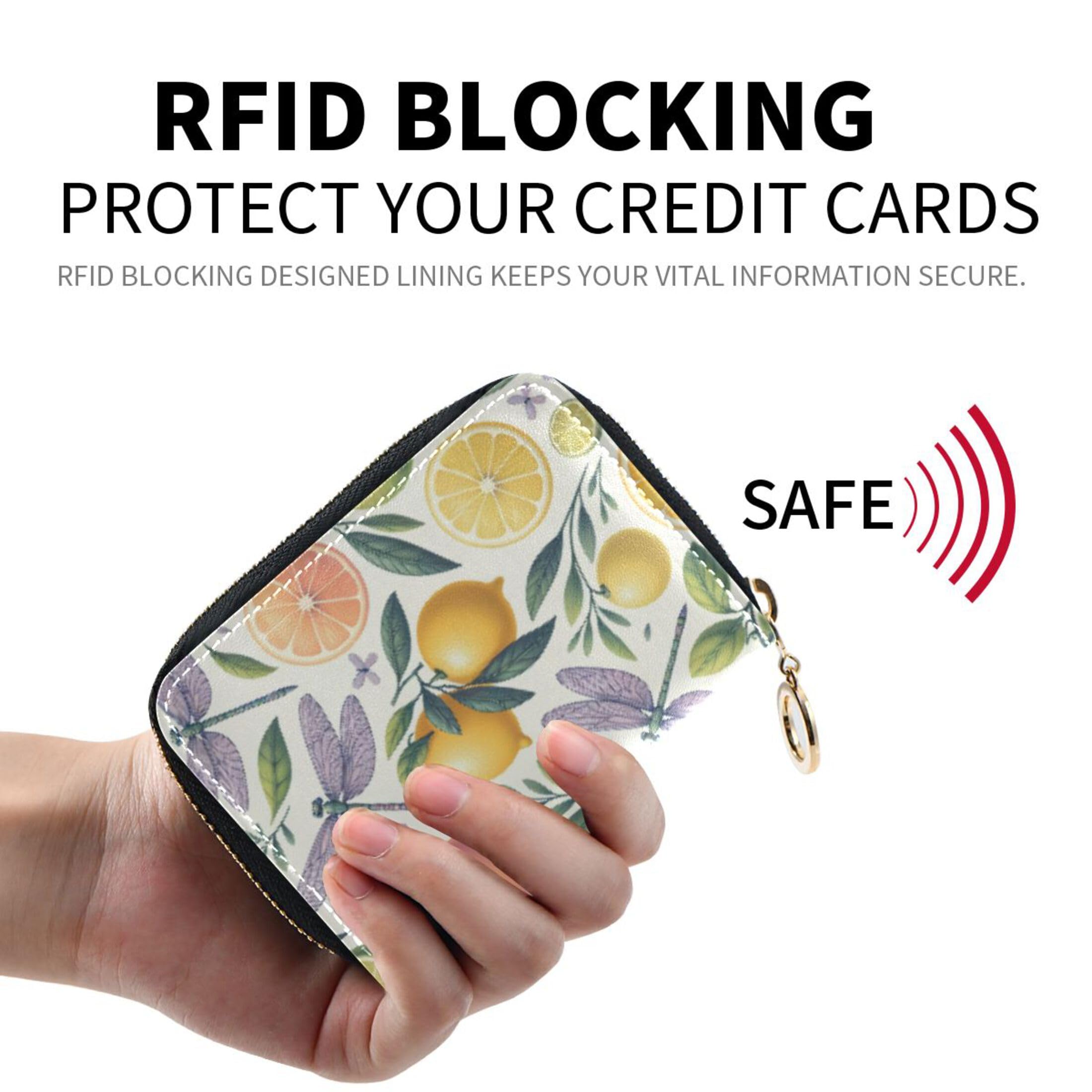 Burbuja Oranges Lemons Credit Card Holder for Women Men RFID Blocking, Leather Accordion Zipper Card Case Wallet 11 Slots