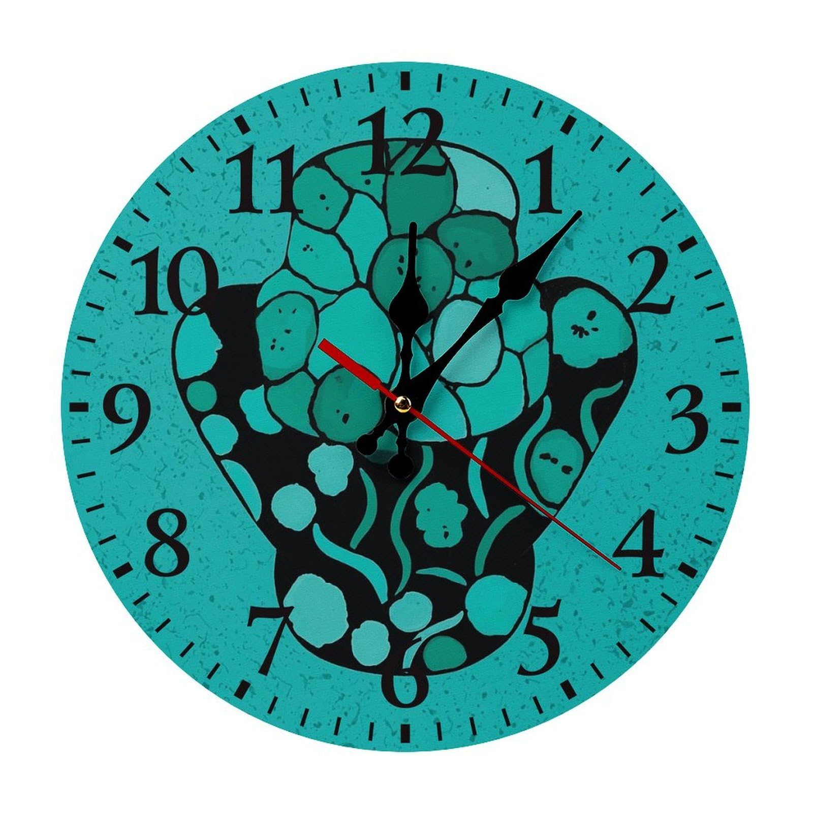 QMNLKH Turquoise and Black Wall Clock for Home, Battery Operated Clock for Hotel, Round Wall Clock with Arabic Numerals Black, Easy to Read, Non-Ticking Clocks for Living Room 30 * 30cm