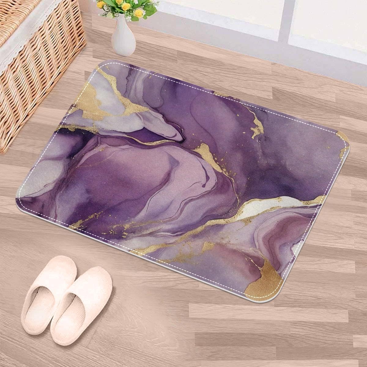 Tapete de mármol morado antideslizante y lavable a máquina con absorción súper rápida
