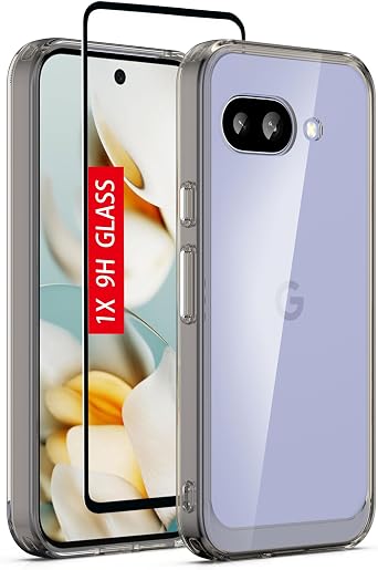 for Google Pixel 9a Case Military-Grade Shockproof Phone Cover with Tempered Glass Screen Protector, Anti-Scratch & Reinforced Bumpers - Clear-Black