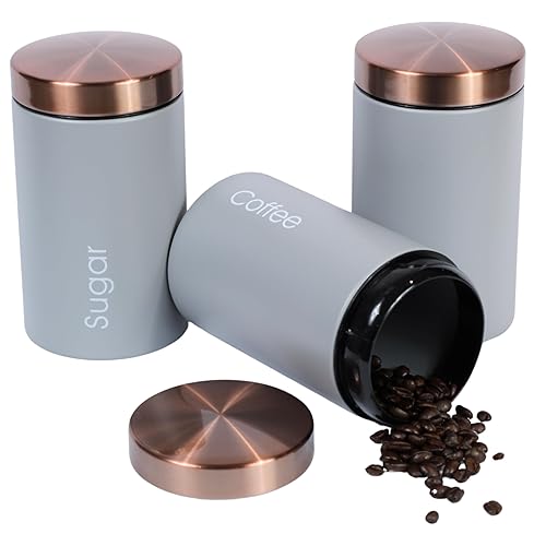 Steel Grey & Copper Tea Coffee Sugar Jars