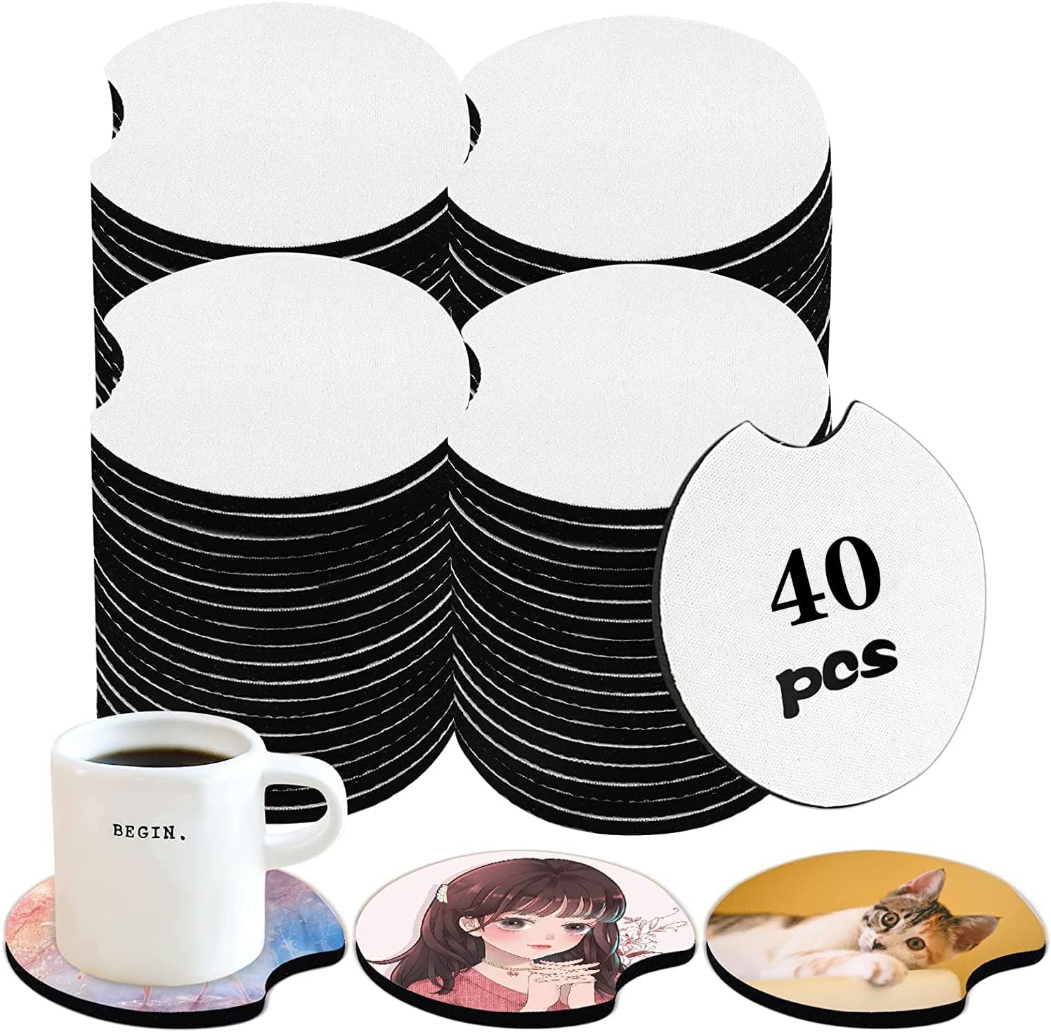 40 PCS Sublimation Blank Car Coasters, 2.75 in Circular Opening Blank Sublimation Coasters for Thermal Sublimation Heat Transfer DIY Crafts Painting,Car Coasters