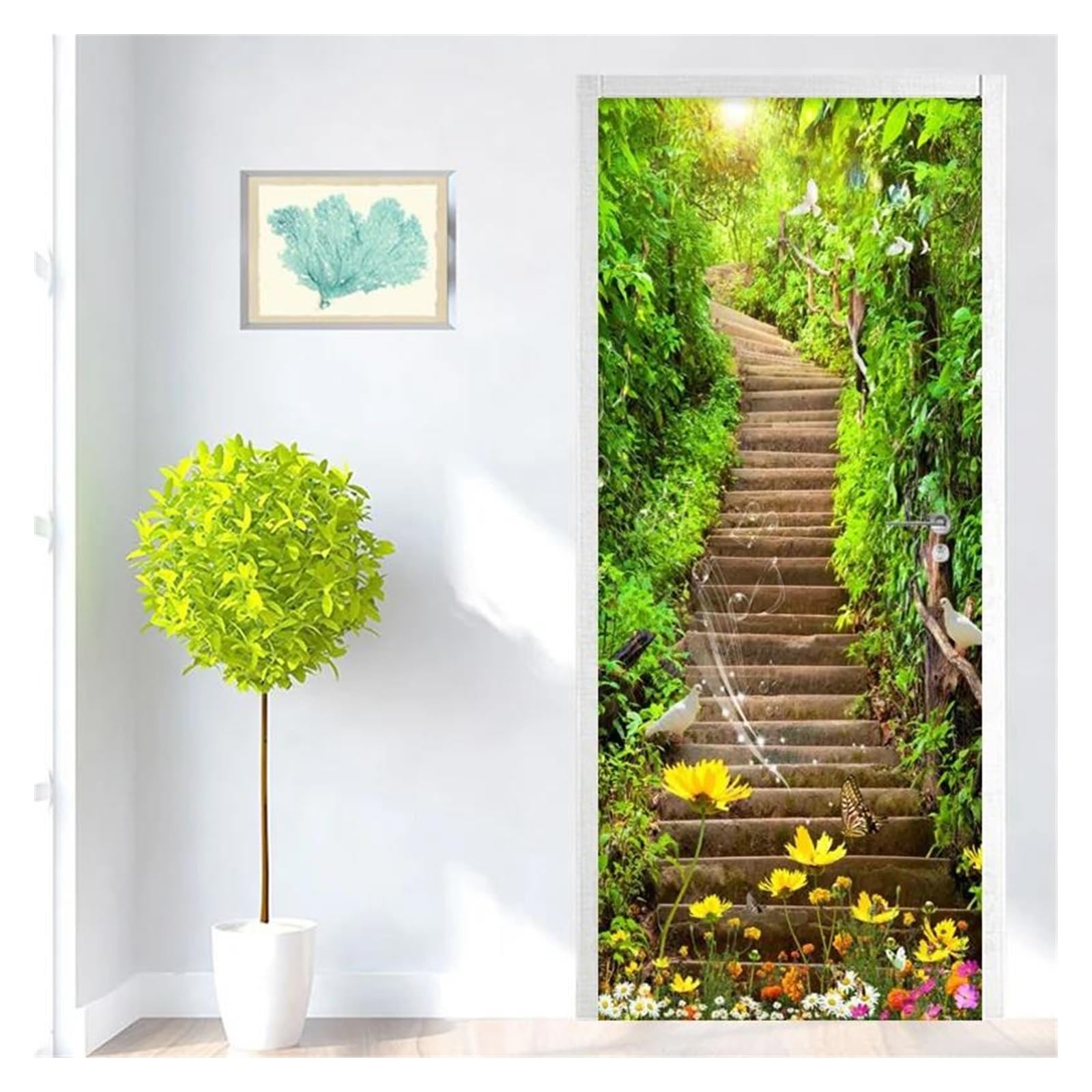 Sticker de porte 3D forêt verte 77x200cm en PVC autocollant mural pour décor