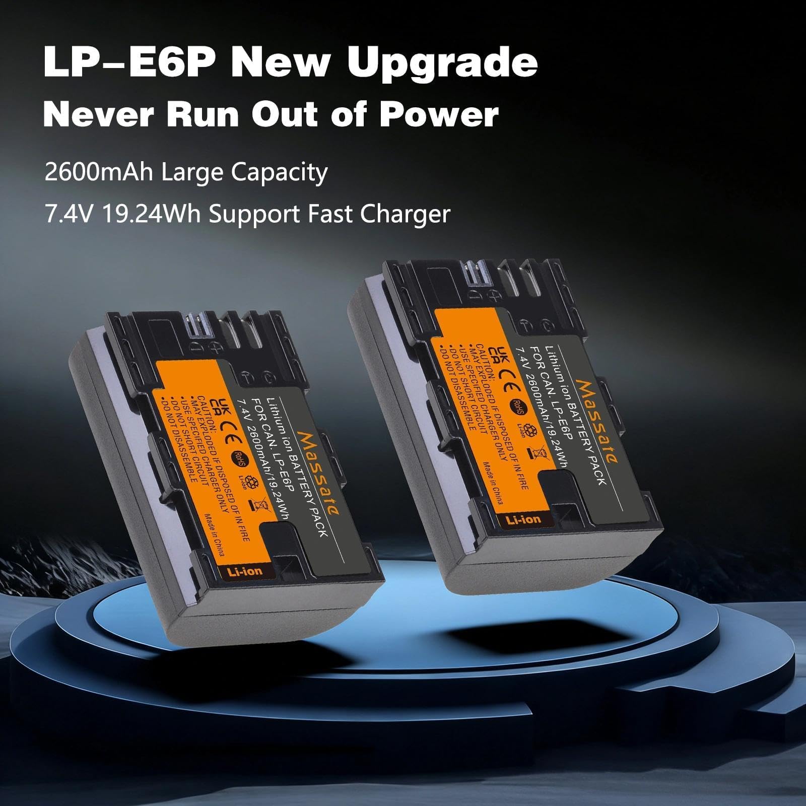 Lot de 2 batteries LP-E6P LP-E6NH 2600 mAh + chargeur rapide LED PD20W – Charge complète en 2,5 H, batterie LP E6 pour Canon EOS 5D Mark II/III/IV, 5DS/R, 6D/6D II, 7D/7D II, 60D 70D 80D 90D