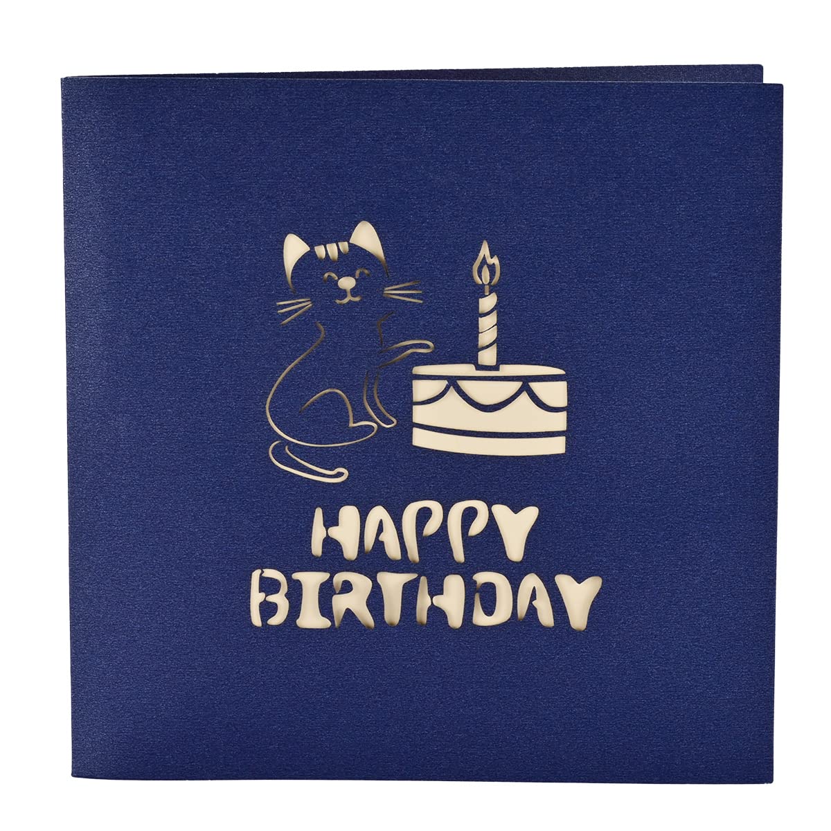 Createreedo 3D Pop-Up Geburtstagskarte – Mit Süßer Katze & Kuchen, Handgefertigt, 14x15 Cm, Inkl. Umschlag