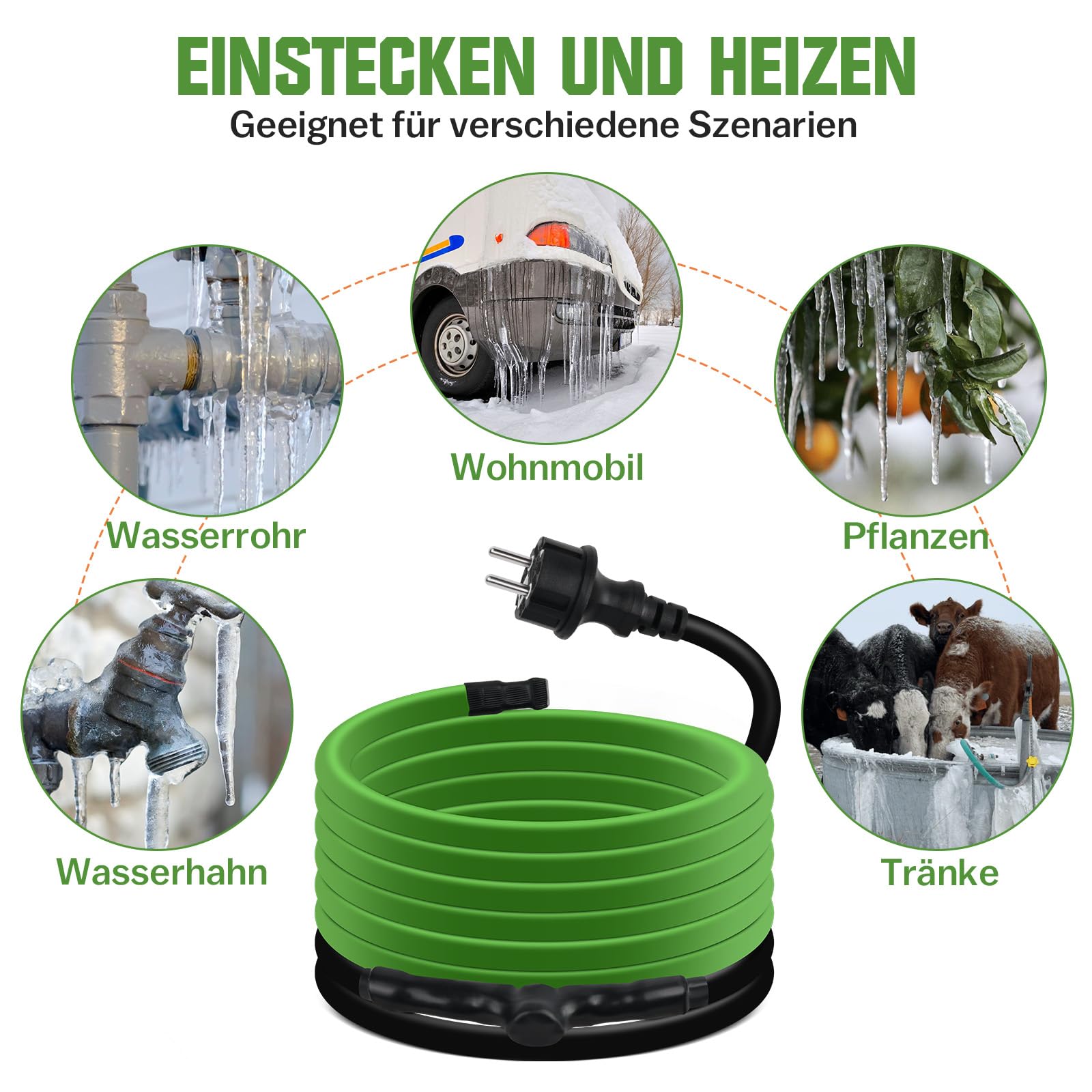 Câble chauffant autorégulateur, 4 m, câble chauffant antigel avec thermostat intégré pour protéger les tuyaux d'eau, idéal pour les plantes, étanche avec fiche de contact de protection 35
