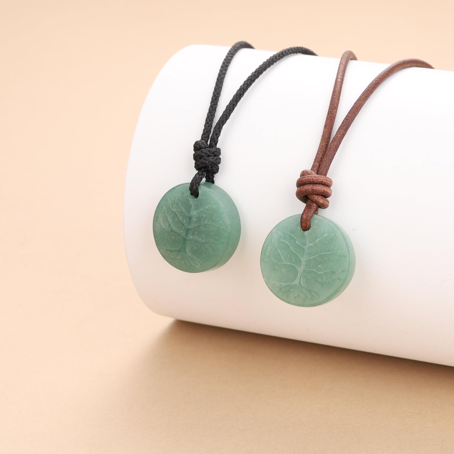 COAI Tree of Life Necklace Green Aventurine Pendant, Adjustable Nylon Cord/Leather Necklace for Men Women - Image 5