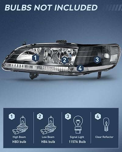 Miniatura 2 de Nilight Conjunto de faros delanteros compatible con Honda Accord 1998, 1999, 2000, 2001 y 2002, carcasa negra, reflector transparente, lente