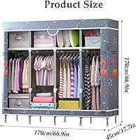 Vista 2 de large closets Portable Wardrobe Closet with Pattern Cloth Cover Wardrobe Closet Steel Rack Closet for Clothes Saves Space Storage Closet Space-saving